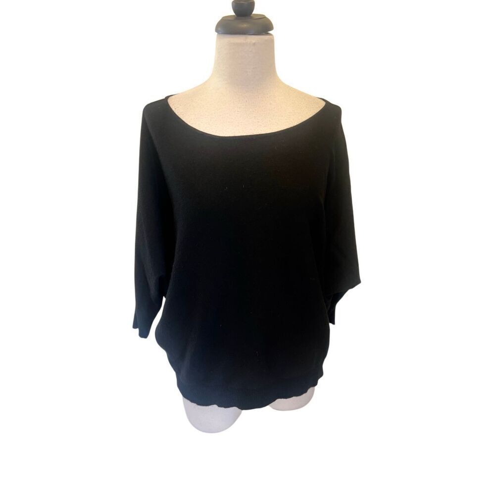 Love Scarlett Women's Knit Boat Neck Batwing 3/4 Sleeve Top Black Size Medium